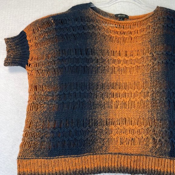 ZARIA Womens S Wool Blend Orange Black Ombre Knit Short Sleeve Oversized Sweater - Picture 2 of 11